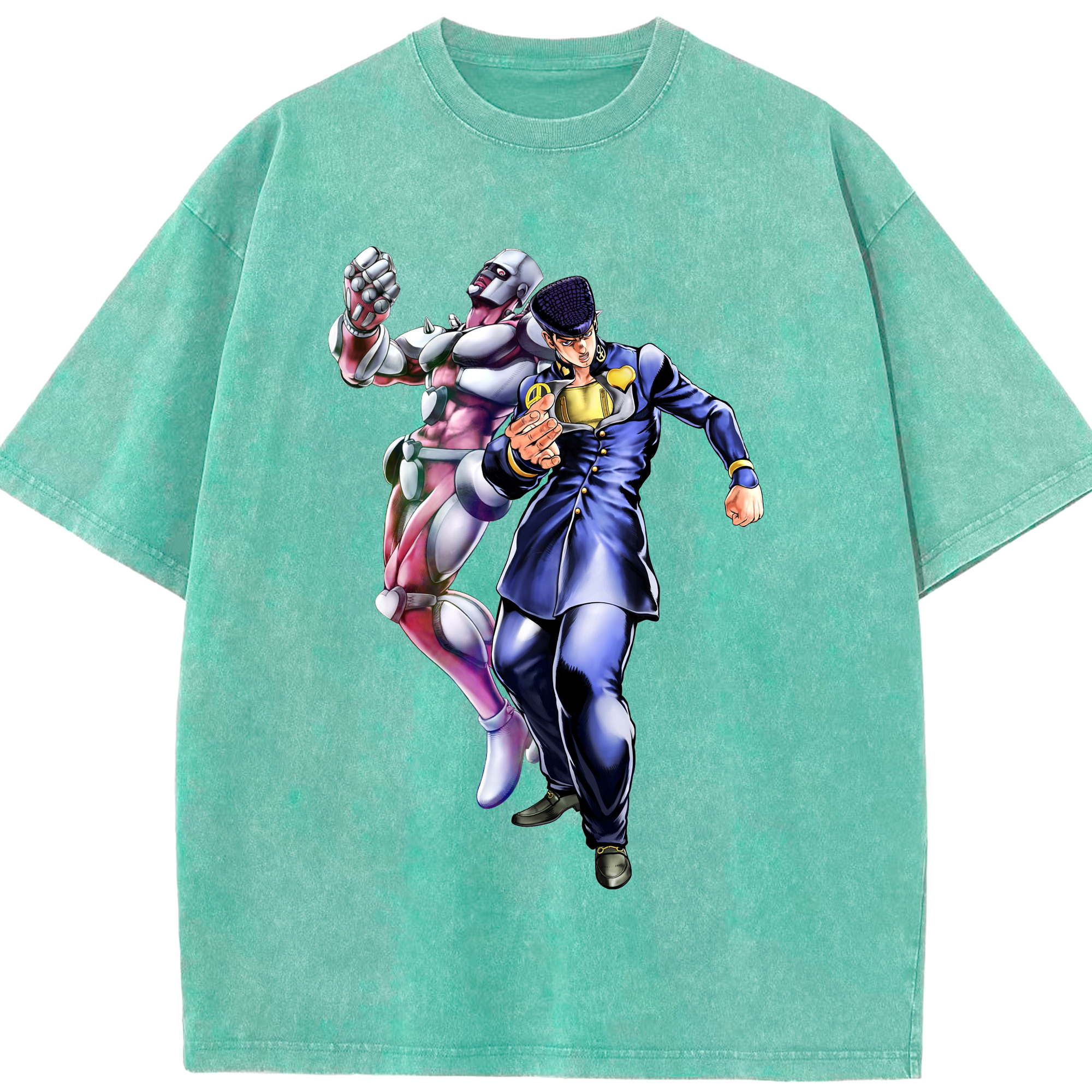（画像用） ジョジョの奇妙な冒険 ひがしかた じょうすけ JoJo's Bizarre Adventure Higashikata Josuke 綿100% ヴィンテージ風 半袖Tシャツ（フロントプリント）